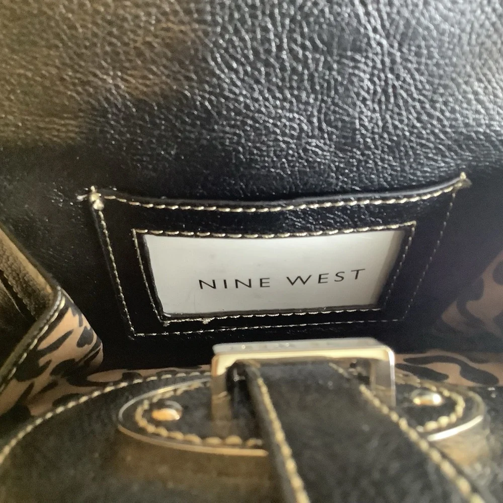 Nine West 3 Compartment Shoulder Bag Black Leopard print lined